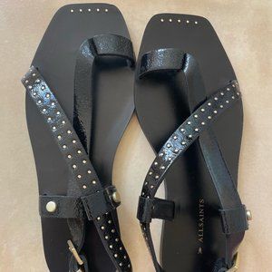 NWOT Allsaints black light gold studded Sandals never worn size 38 fits 7.5-8